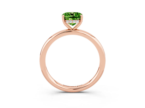 Rose gold Cushion Cut Peridot Solitaire Ring with Thin Band and Four-Prong Setting