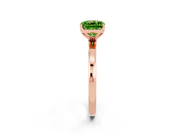 Rose gold Cushion Cut Peridot Solitaire Ring with Thin Band and Prong Setting
