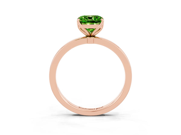 Rose gold Cushion Cut Peridot Solitaire Ring with Thin Band and Prong Setting