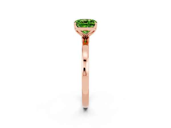 Rose gold Cushion Cut Peridot Solitaire Ring with Thin Band and Prong Setting