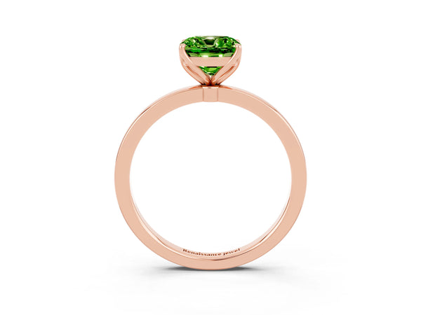 Rose gold Cushion Cut Peridot Solitaire Ring with Thin Band and Prong Setting