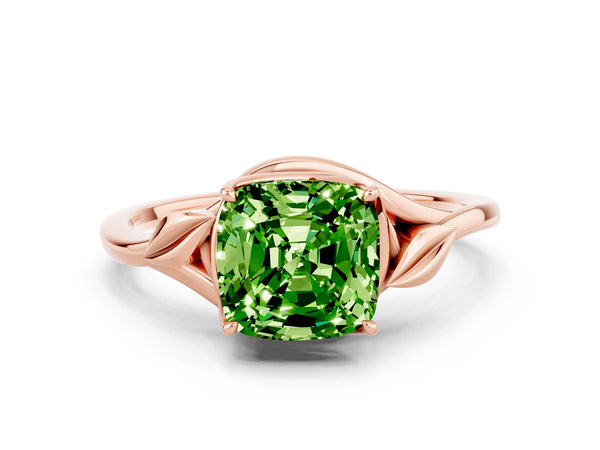 Rose gold Cushion Cut Peridot Solitaire Ring with Twist Band and Four-Prong Setting