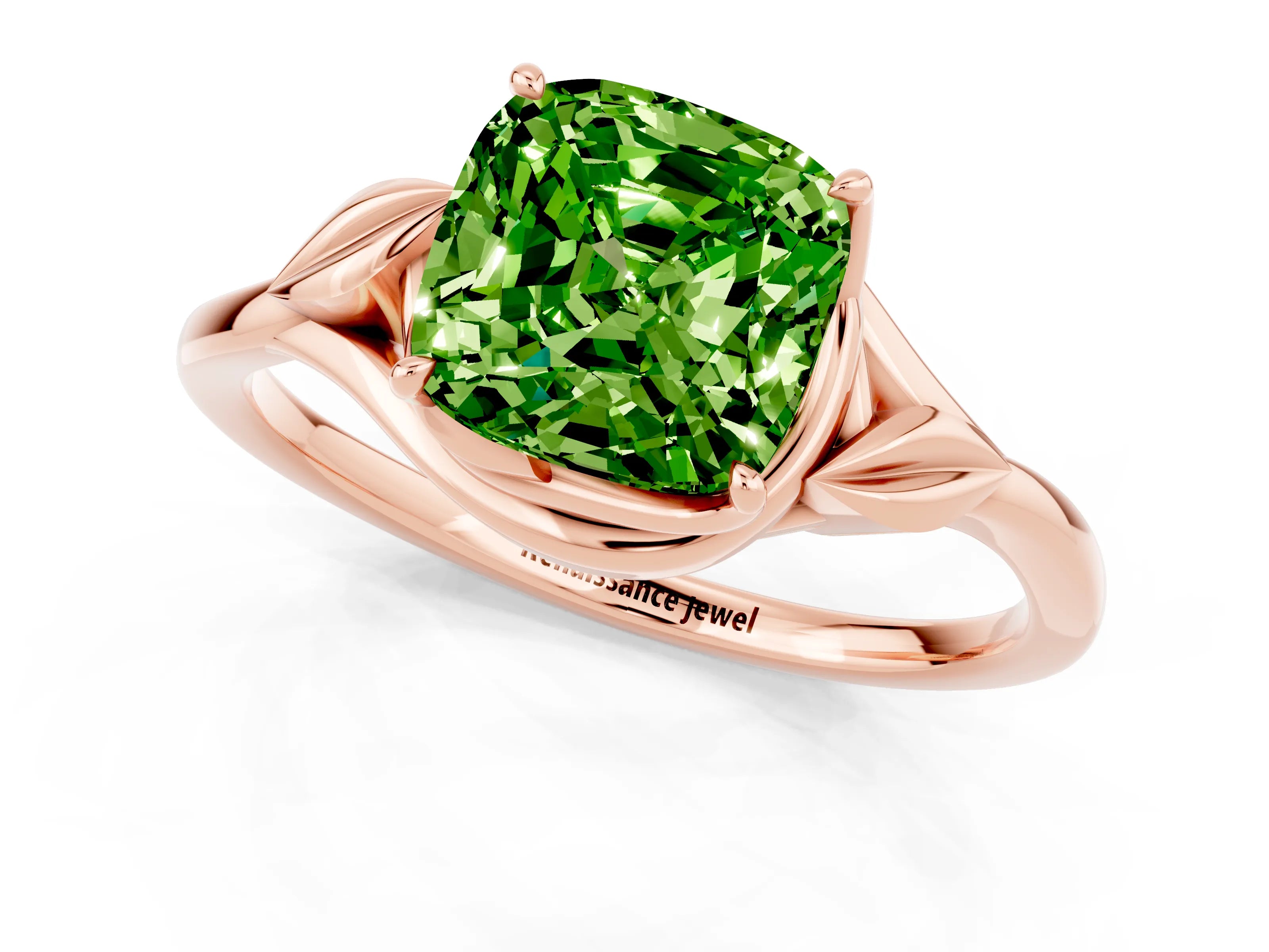 Rose gold Cushion Cut Peridot Solitaire Ring with Twist Band and Four-Prong Setting_25