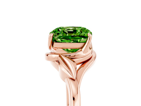 Rose gold Cushion Cut Peridot Solitaire Ring with Twist Band and Four-Prong Setting_29