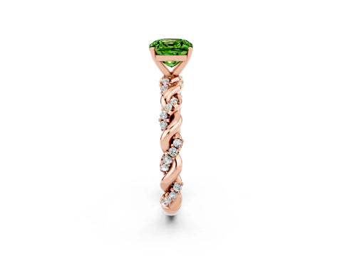 Rose gold Cushion Cut Peridot Solitaire Ring with Twisted Band and Pavé Accents_2