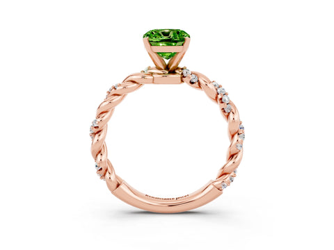 Rose gold Cushion Cut Peridot Solitaire Ring with Twisted Band and Pavé Accents_3