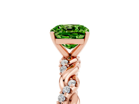 Rose gold Cushion Cut Peridot Solitaire Ring with Twisted Band and Pavé Accents_5