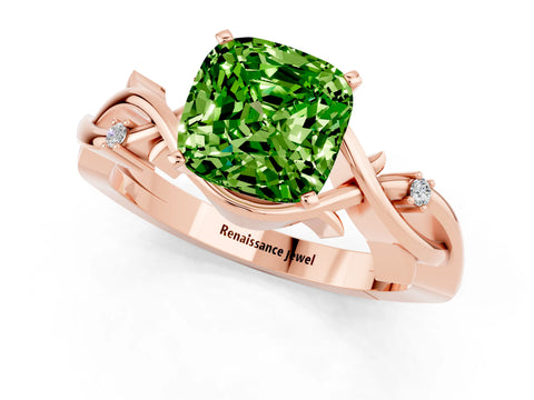 Rose gold Cushion Cut Peridot Solitaire Ring with Twisted Band and Prong Setting_1