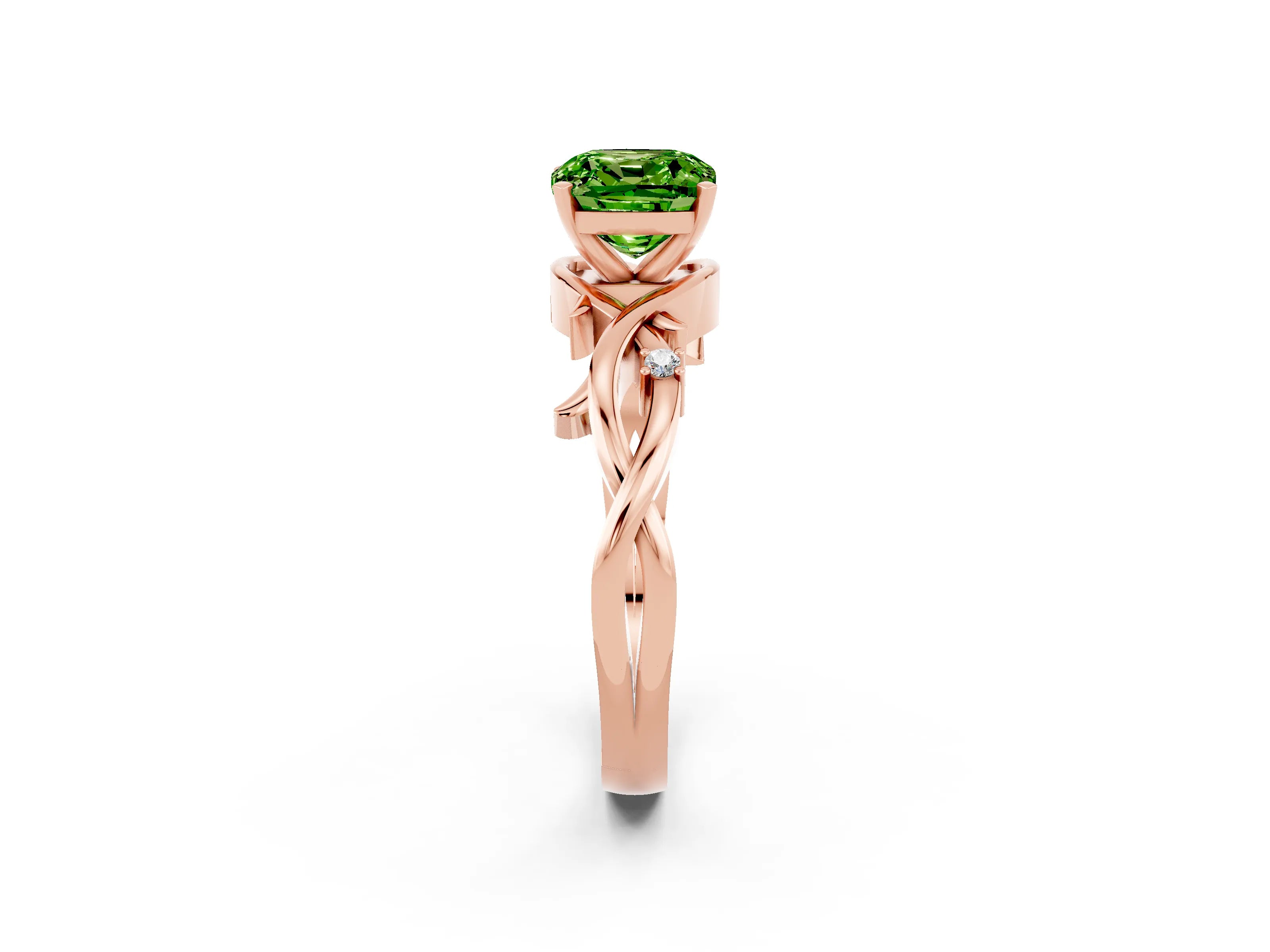 Rose gold Cushion Cut Peridot Solitaire Ring with Twisted Band and Prong Setting_2