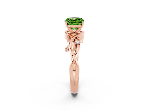 Rose gold Cushion Cut Peridot Solitaire Ring with Twisted Band and Prong Setting_2