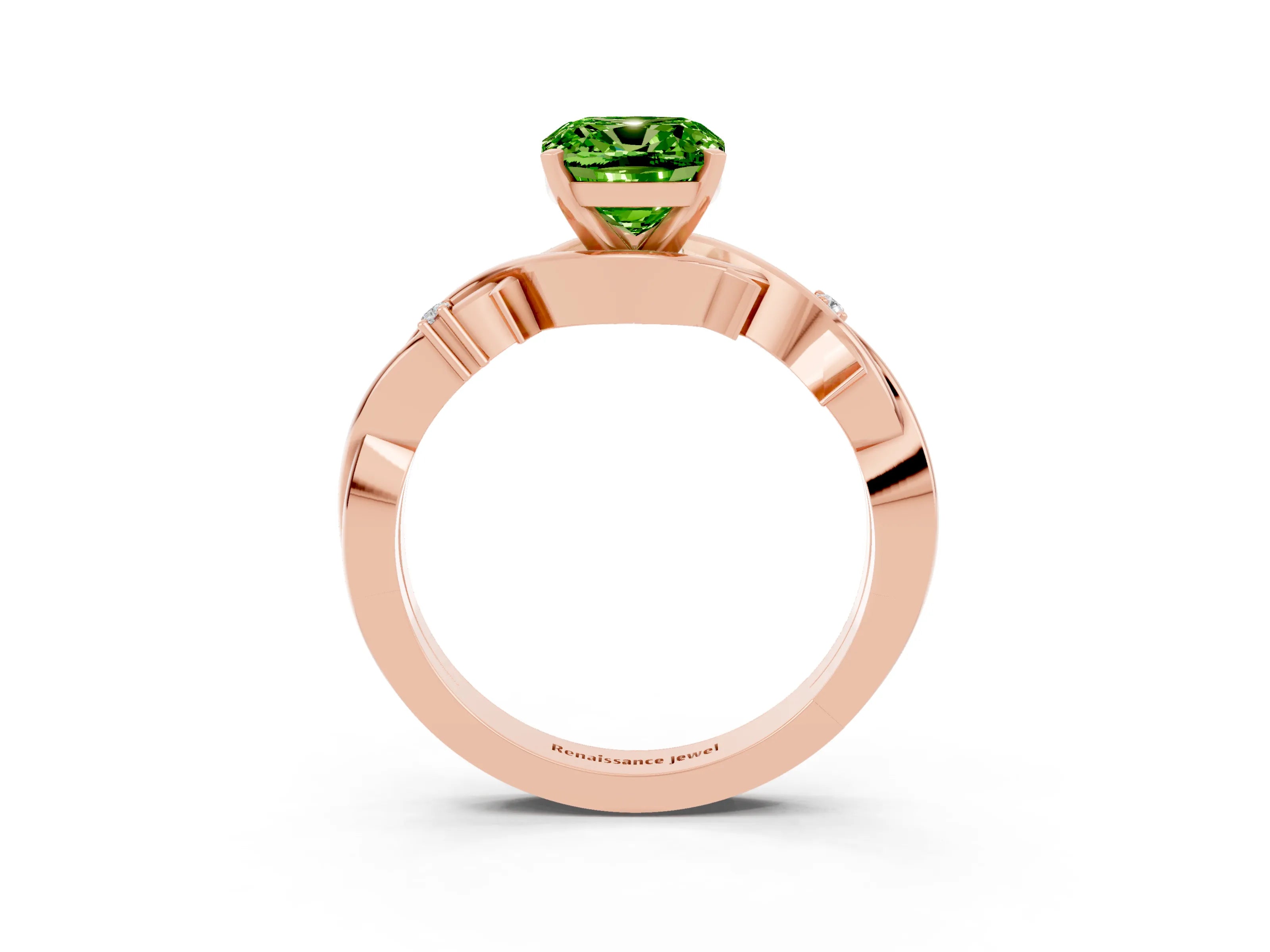 Rose gold Cushion Cut Peridot Solitaire Ring with Twisted Band and Prong Setting_3