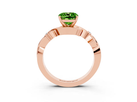 Rose gold Cushion Cut Peridot Solitaire Ring with Twisted Band and Prong Setting_3