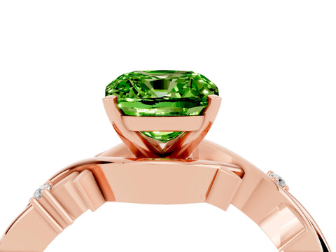 Rose gold Cushion Cut Peridot Solitaire Ring with Twisted Band and Prong Setting_4