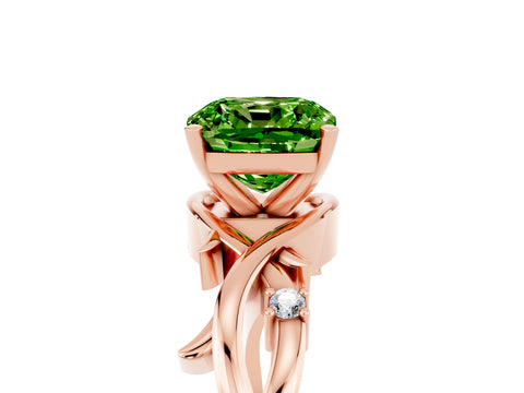 Rose gold Cushion Cut Peridot Solitaire Ring with Twisted Band and Prong Setting_5