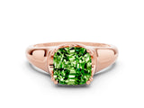 Rose gold Cushion Cut Peridot Solitaire Ring with Wide Band and Prong Setting