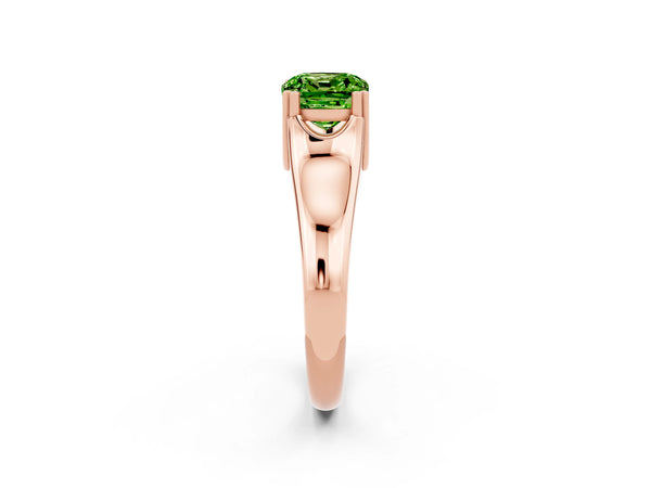 Rose gold Cushion Cut Peridot Solitaire Ring with Wide Band and Prong Setting