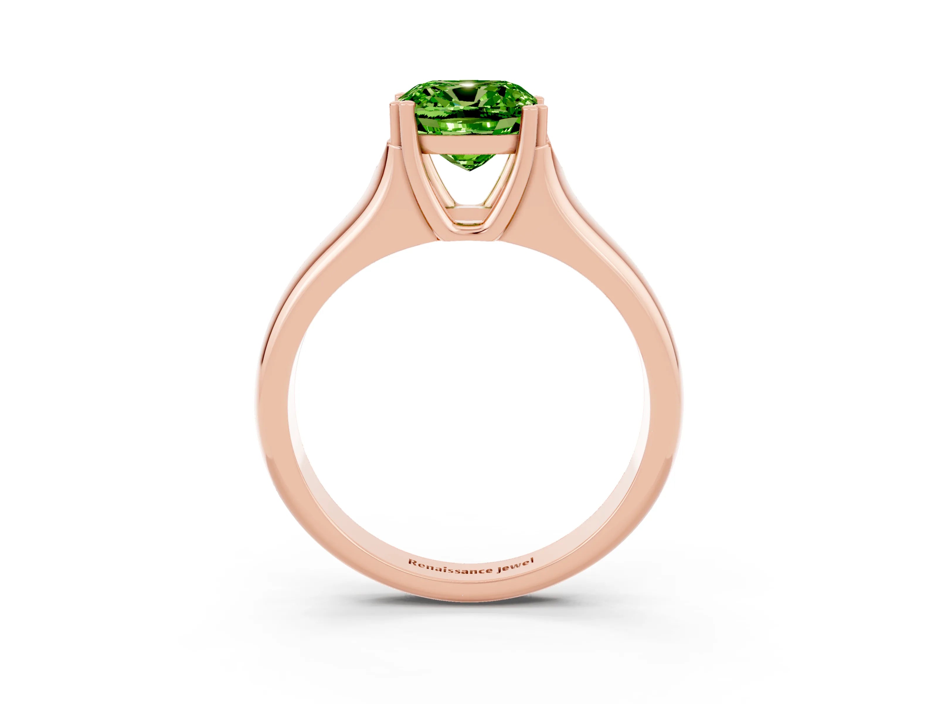 Rose gold Cushion Cut Peridot Solitaire Ring with Wide Band and Prong Setting_3