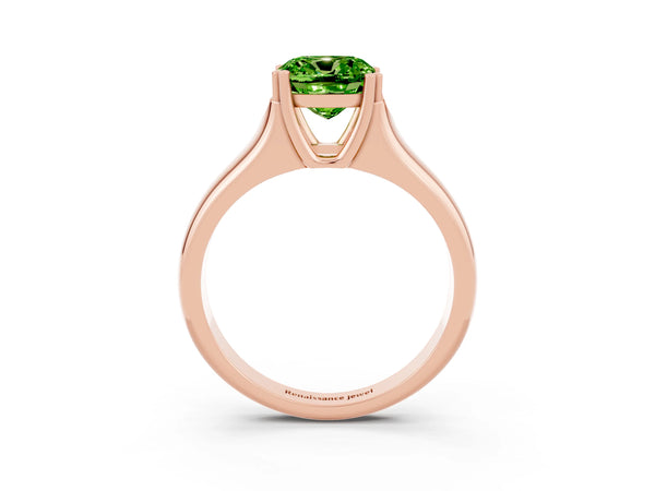 Rose gold Cushion Cut Peridot Solitaire Ring with Wide Band and Prong Setting