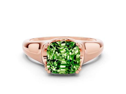 Rose gold Cushion Cut Peridot Solitaire Ring with Wide Band and Prong Setting
