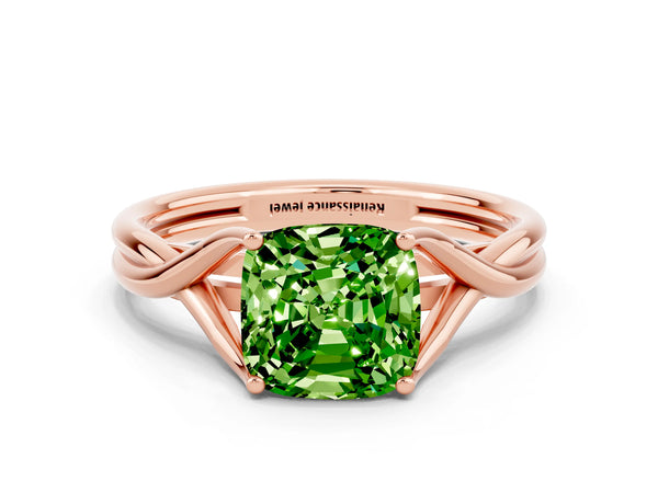 Rose gold Cushion Cut Peridot Solitaire Twist Band Prong Setting Ring