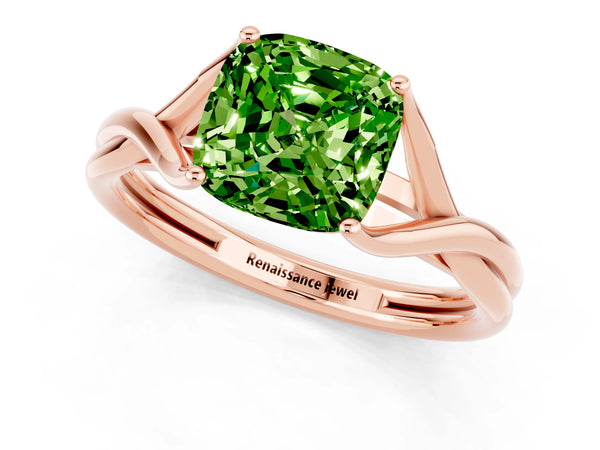 Rose gold Cushion Cut Peridot Solitaire Twist Band Prong Setting Ring