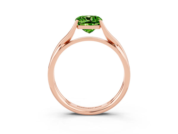 Rose gold Cushion Cut Peridot Solitaire Twist Band Prong Setting Ring