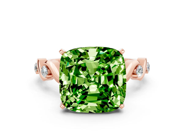 Rose gold Cushion Cut Peridot Solitaire Twisted Band with Round  Accents and Prong Setting
