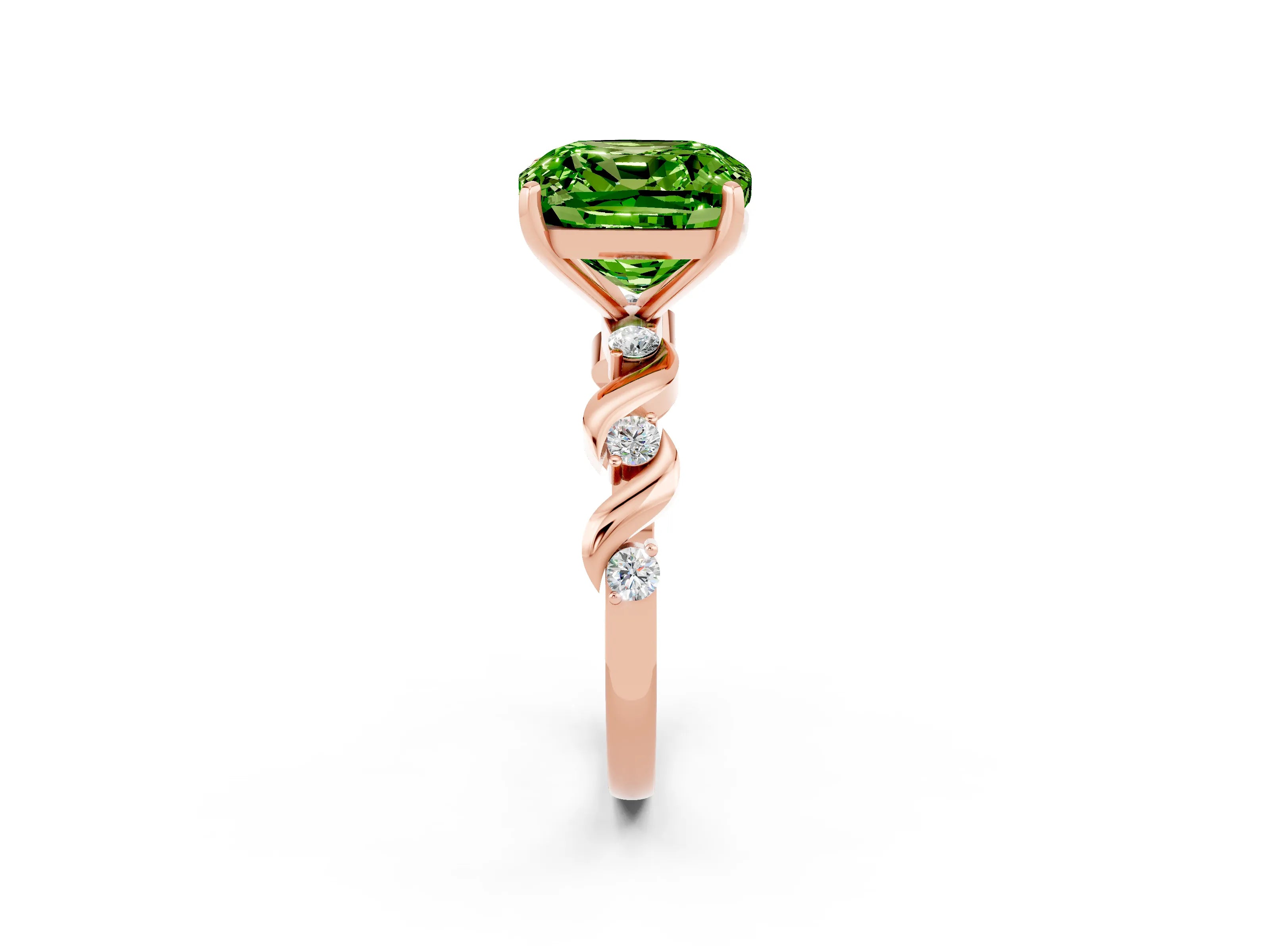 Rose gold Cushion Cut Peridot Solitaire Twisted Band with Round  Accents and Prong Setting_14