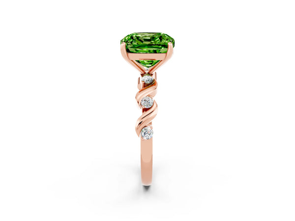Rose gold Cushion Cut Peridot Solitaire Twisted Band with Round  Accents and Prong Setting