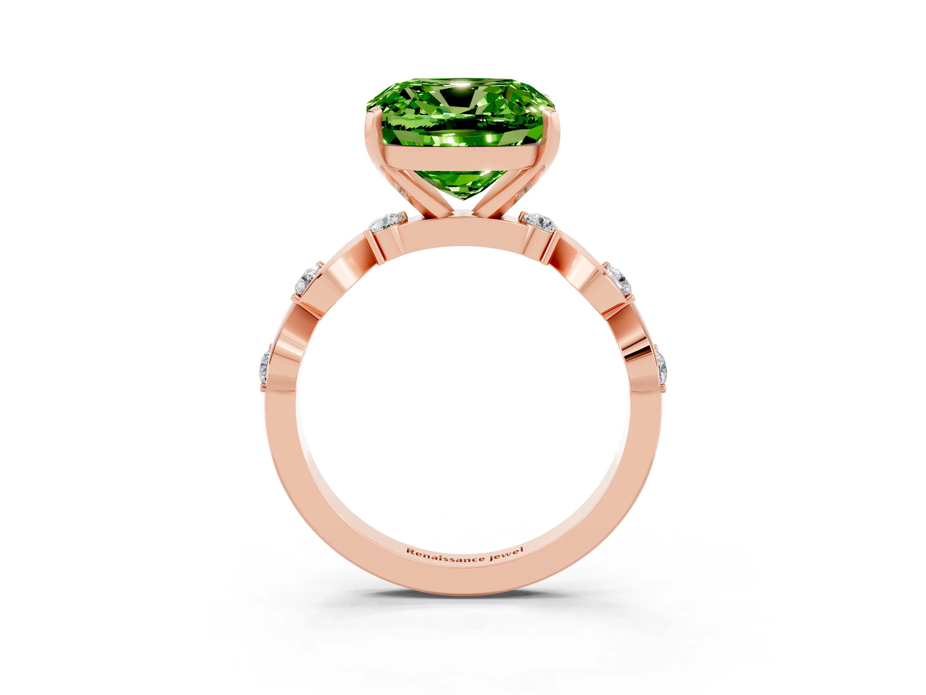 Rose gold Cushion Cut Peridot Solitaire Twisted Band with Round  Accents and Prong Setting_15