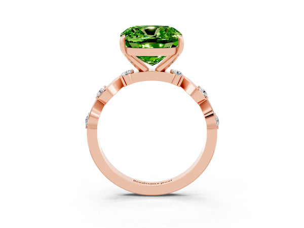 Rose gold Cushion Cut Peridot Solitaire Twisted Band with Round  Accents and Prong Setting