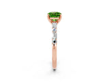 Rose gold Cushion Cut Peridot Solitaire with Side Baguettes and Channel Set Band_2