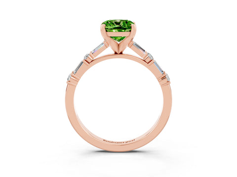 Rose gold Cushion Cut Peridot Solitaire with Side Baguettes and Channel Set Band_3