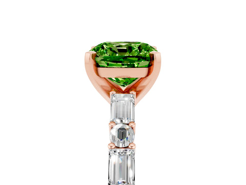 Rose gold Cushion Cut Peridot Solitaire with Side Baguettes and Channel Set Band_5
