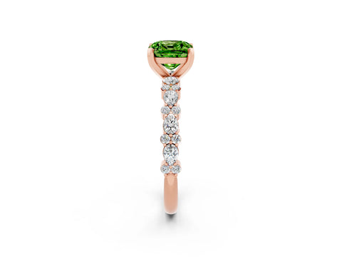 Rose gold Cushion Cut Peridot Solitaire with Side Stones, Pave Band, Four-Prong Setting_38