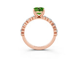 Rose gold Cushion Cut Peridot Solitaire with Side Stones, Pave Band, Four-Prong Setting_39