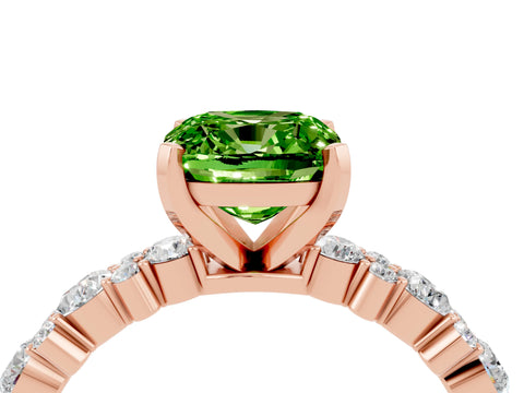 Rose gold Cushion Cut Peridot Solitaire with Side Stones, Pave Band, Four-Prong Setting_40