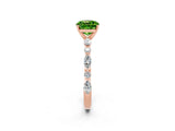 Rose gold Cushion Cut Peridot Solitaire with Side Stones on a Pavé Band and Four-Prong Setting_2