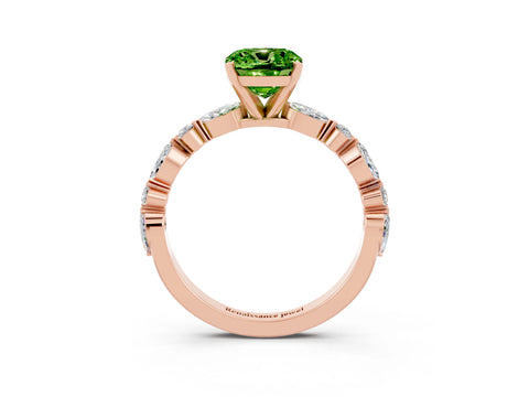 Rose gold Cushion Cut Peridot Solitaire with Side Stones on a Pavé Band and Four-Prong Setting_3