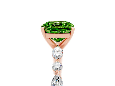 Rose gold Cushion Cut Peridot Solitaire with Side Stones on a Pavé Band and Four-Prong Setting_5