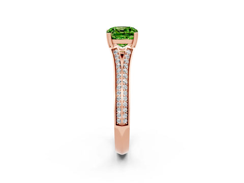 Rose gold Cushion Cut Peridot Split Shank Engagement Ring with Pavé Band_2