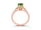 Rose gold Cushion Cut Peridot Split Shank Engagement Ring with Pavé Band_3
