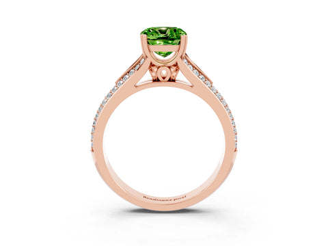 Rose gold Cushion Cut Peridot Split Shank Engagement Ring with Pavé Band_3