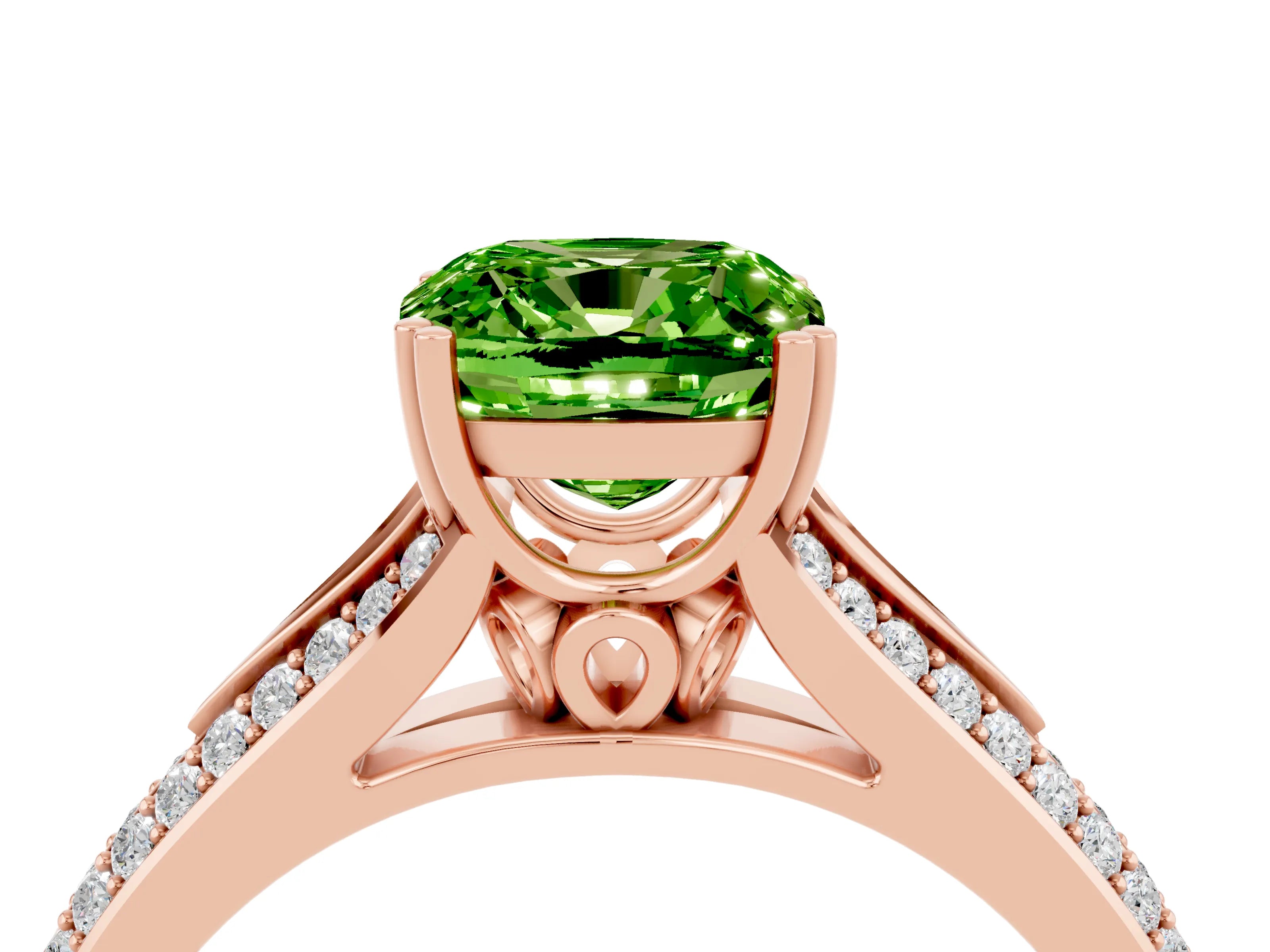 Rose gold Cushion Cut Peridot Split Shank Engagement Ring with Pavé Band_4