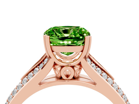 Rose gold Cushion Cut Peridot Split Shank Engagement Ring with Pavé Band_4