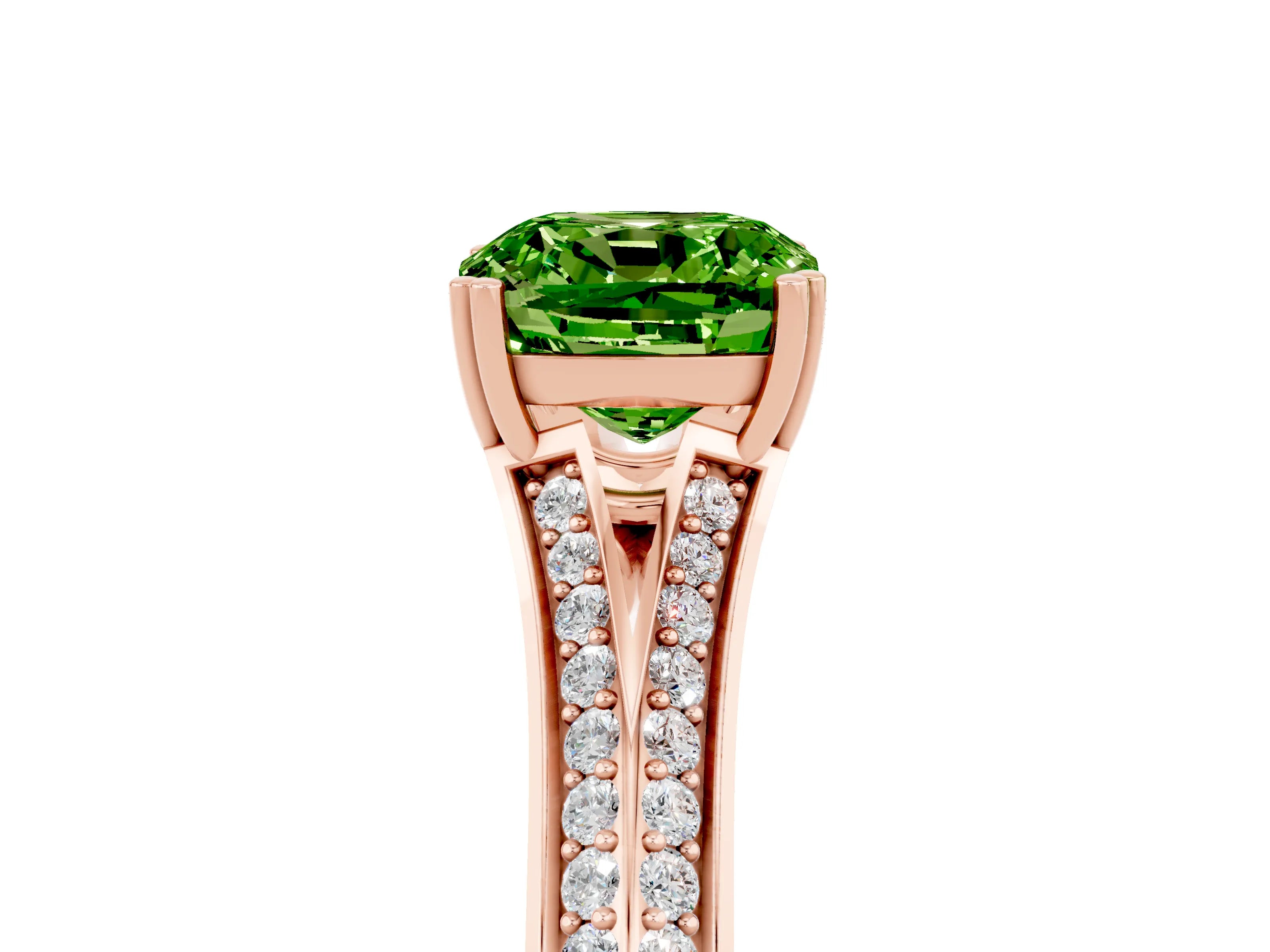 Rose gold Cushion Cut Peridot Split Shank Engagement Ring with Pavé Band_5