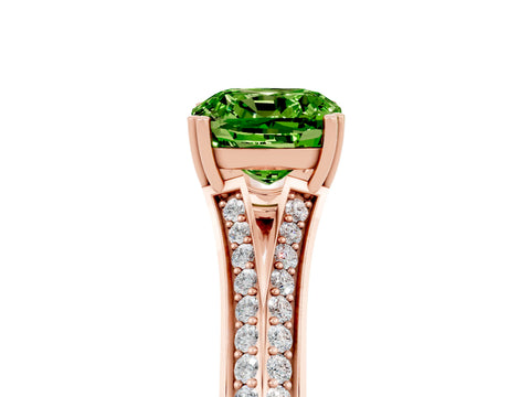Rose gold Cushion Cut Peridot Split Shank Engagement Ring with Pavé Band_5