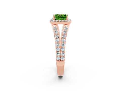 Rose gold Cushion Cut Peridot Split Shank Halo Ring with Four-Prong Setting_14
