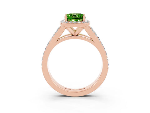 Rose gold Cushion Cut Peridot Split Shank Halo Ring with Four-Prong Setting_15