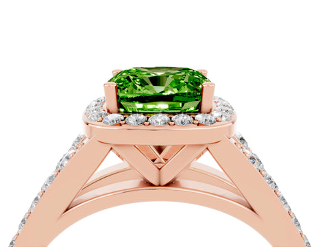 Rose gold Cushion Cut Peridot Split Shank Halo Ring with Four-Prong Setting_16
